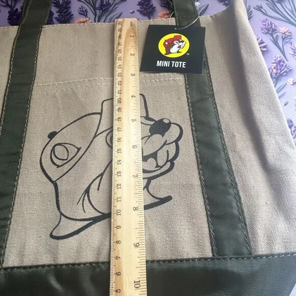 Buc-ees Mini Tote Bag Canvas Green Handles & Beaver Logo - NEW with Tags - Picture 4 of 6